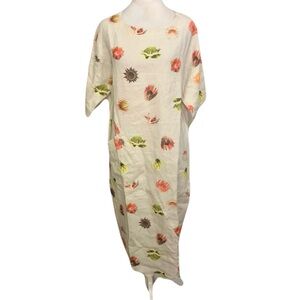 Hugo Flear South African Designer Cream Floral Fruit Print Linen Maxi Dress